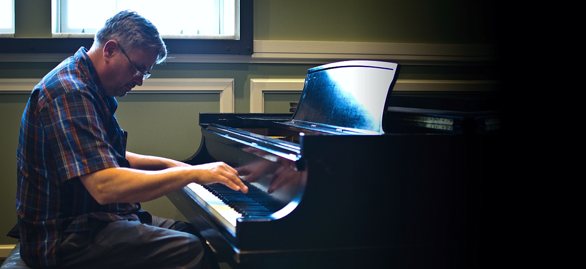 Playing piano during a quiet time at McClurkam Hall, Trevecca University, Nashville in April 2014