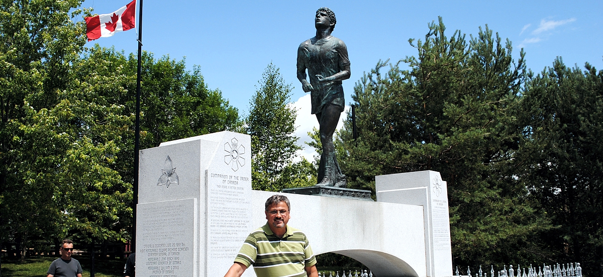 At the Terry Fox memorial in Thunder Bay, Ont. 30 years later