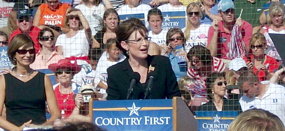 Sarah Palin speaks at a campaign rally at Elon University in North Carolina in 2008